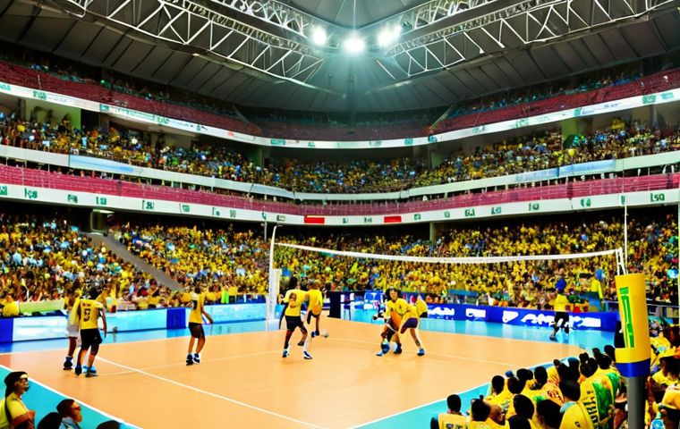 **

"A vibrant, electrifying Brazilian volleyball Superliga match. Packed stadium, passionate fans cheering, players in action. Focus on the energy and local pride. Colors of the team are prominent. High-definition sports photography."

**