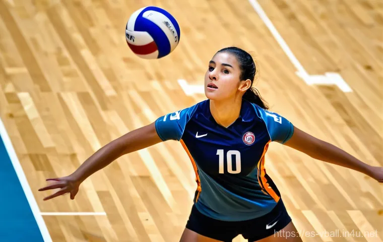 배구 경기 중 공기 저항 영향 - **"Dynamic indoor volleyball scene. A focused female volleyball player in athletic shorts and a jers...