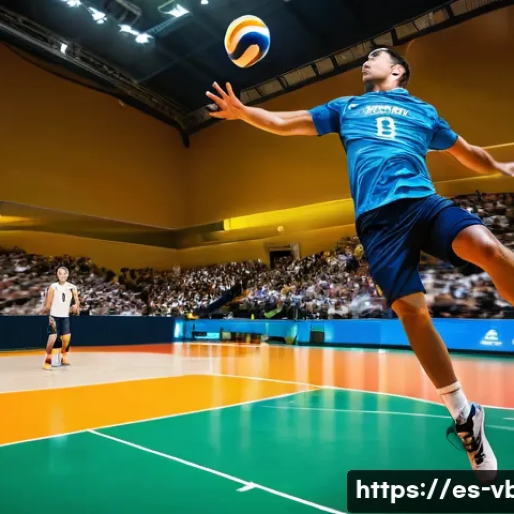 배구 규칙 해설서 - **Volleyball Player Executing a Powerful Jump Serve**
    A male volleyball player is captured in mi...