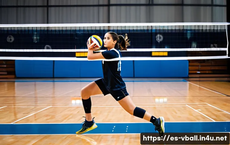 배구 경기 전 필수 준비물 - A dynamic indoor volleyball scene showing a young adult player wearing specialized volleyball shoes ...