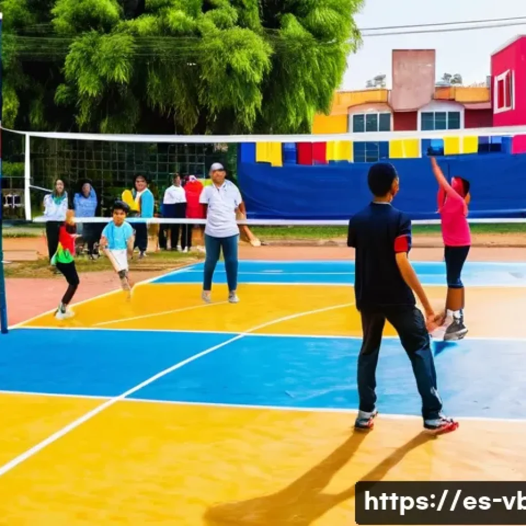 배구의 문화적 의미 - A vibrant community volleyball game in a lively Latin American neighborhood park during a sunny afte...