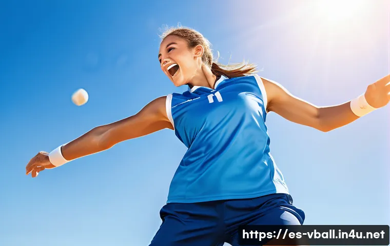 배구 기술 향상 훈련법 - A dynamic volleyball player performing a powerful jump serve on an outdoor sand court under bright s...