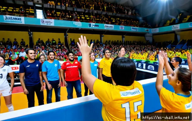 Home 11 배구 팀 응원 문화 - Photorealistic indoor volleyball arena in a Spanish-speaking Latin American city, diverse adult fans...